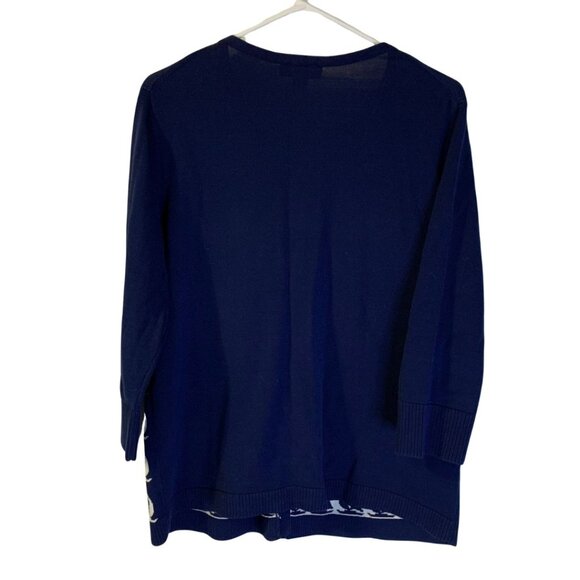 Coldwater Creek Women's Sailboat Sweater Cardigan Size L 14 Preppy Navy Blue - Picture 2 of 6